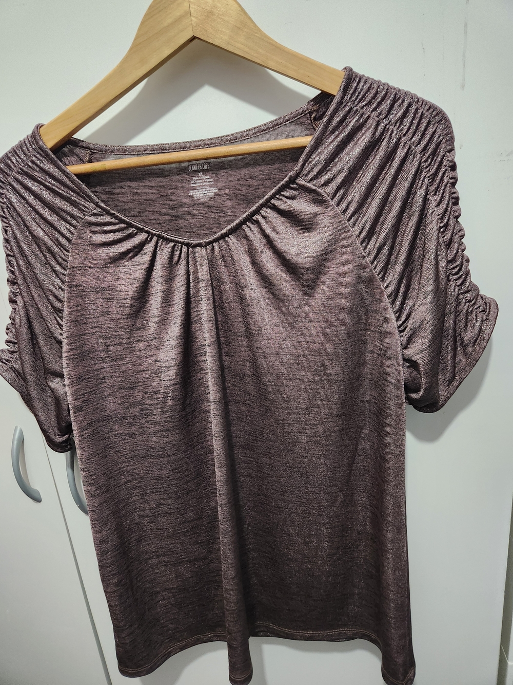 Jennifer Lopez Mauve Heather Ruched Short-Sleeve Top